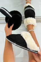 Kristallen trim gezellige slippers in zwart met faux fur 4