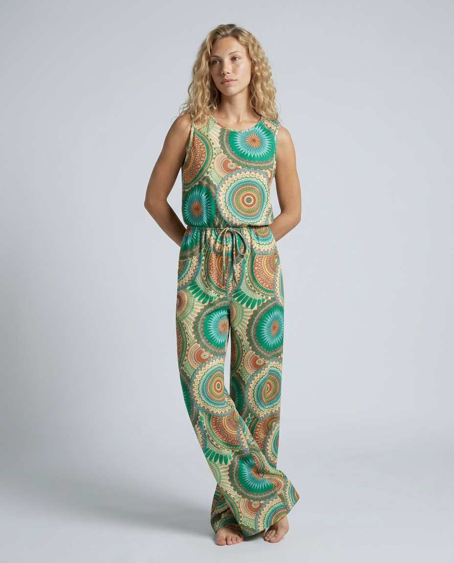 Gedrukt jumpsuit met elastische taille voor vrouwen. 3