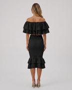 Liorah geborduurde ruffle top en midi rok set in zwart en wit. 2