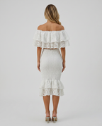 Liorah geborduurde ruffle top en midi rok set in zwart en wit. 5