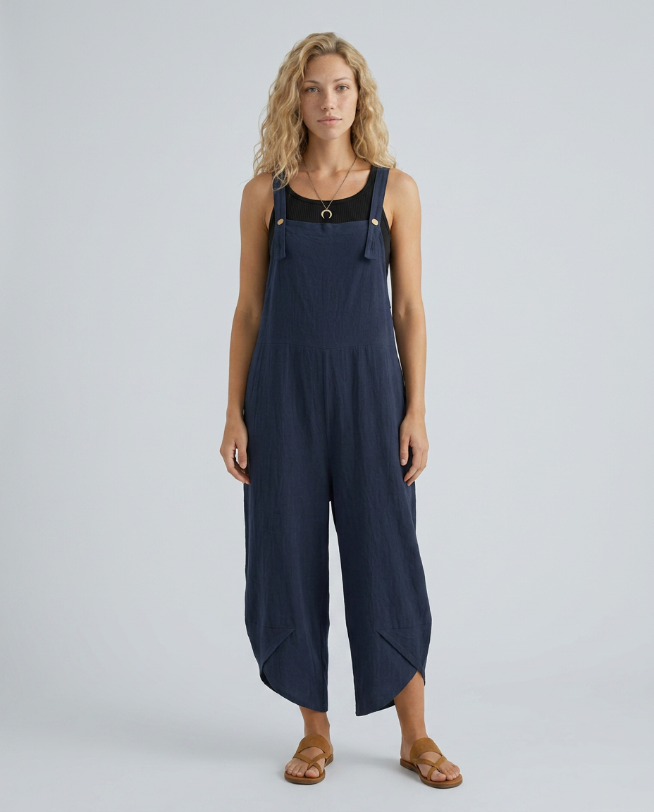 Lou ontspannen jumpsuit met brede pijpen in blauw