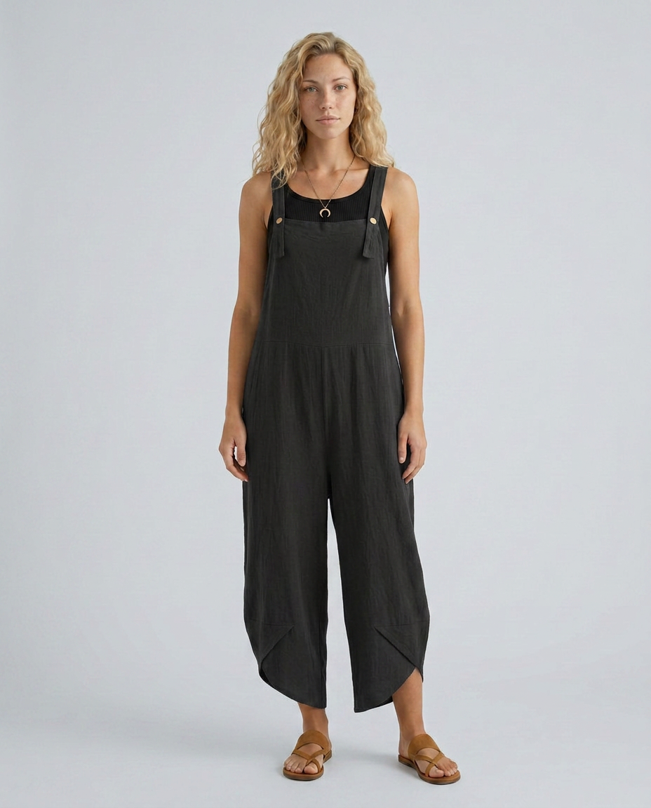 Lou ontspannen jumpsuit met brede pijpen in blauw 10