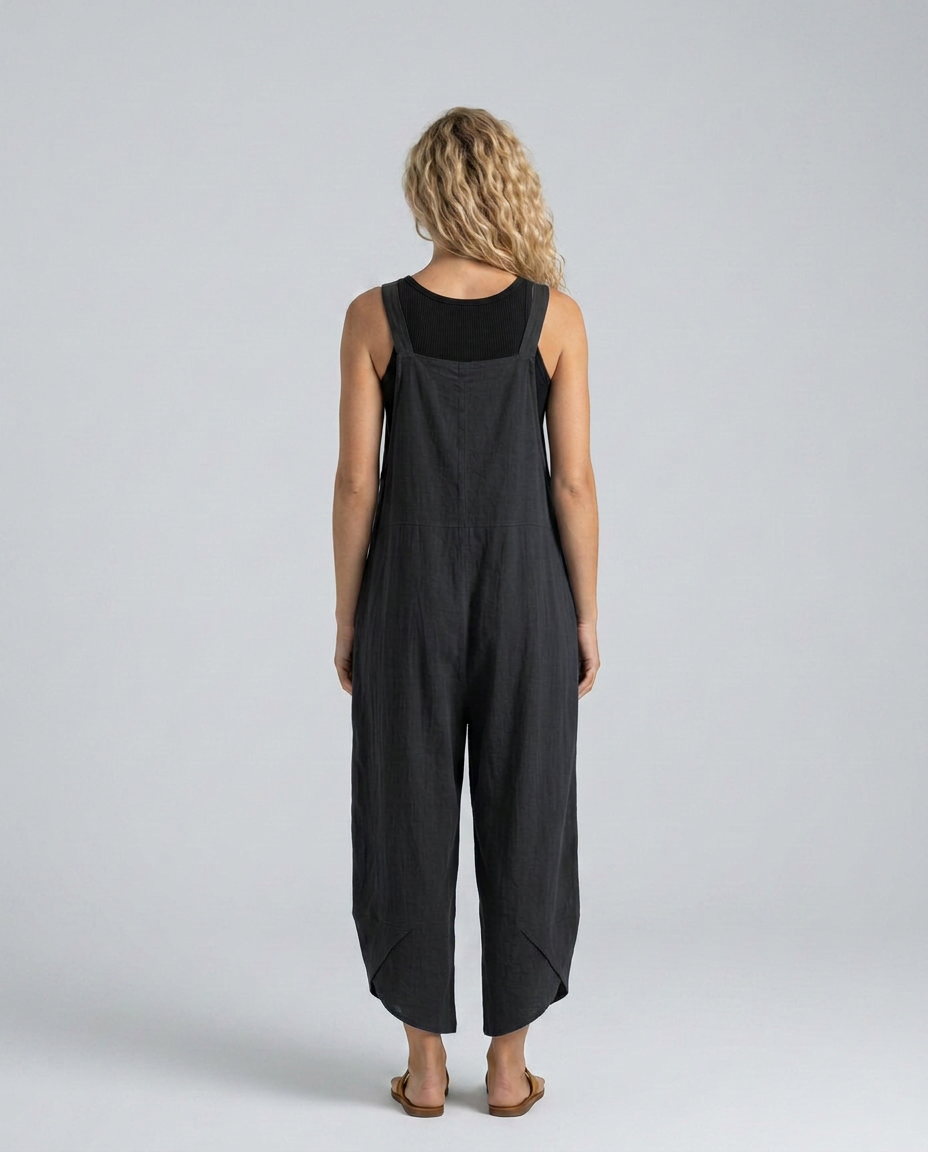 Lou ontspannen jumpsuit met brede pijpen in blauw 11