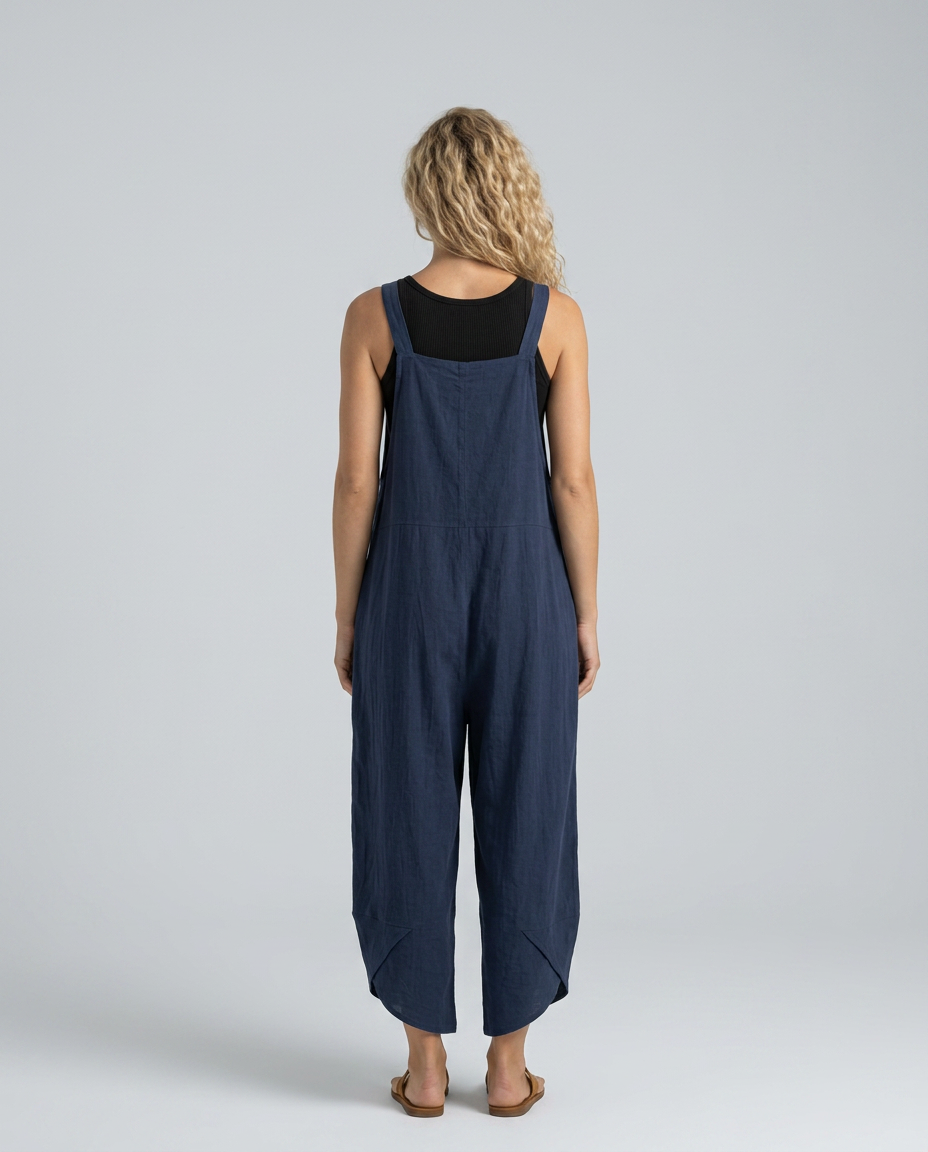 Lou ontspannen jumpsuit met brede pijpen in blauw 2