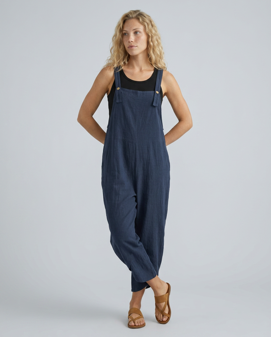 Lou ontspannen jumpsuit met brede pijpen in blauw 3