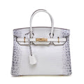 Luxe handtas met krokodillenpatroon in witte kleur