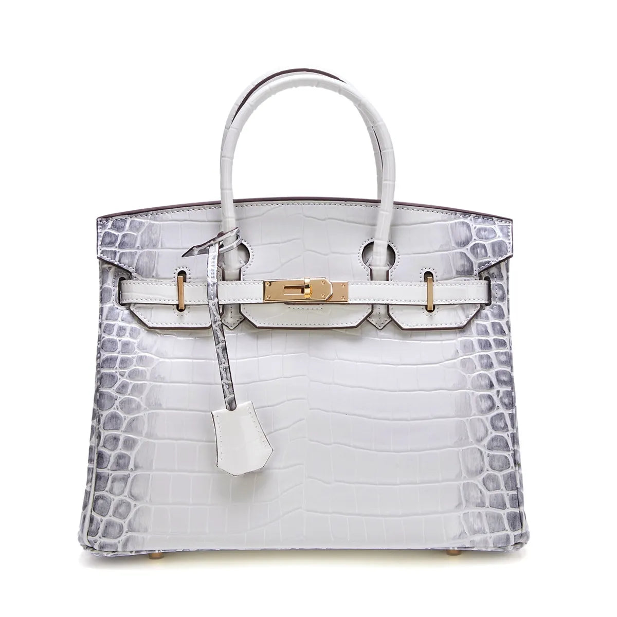 Luxe handtas met krokodillenpatroon in witte kleur