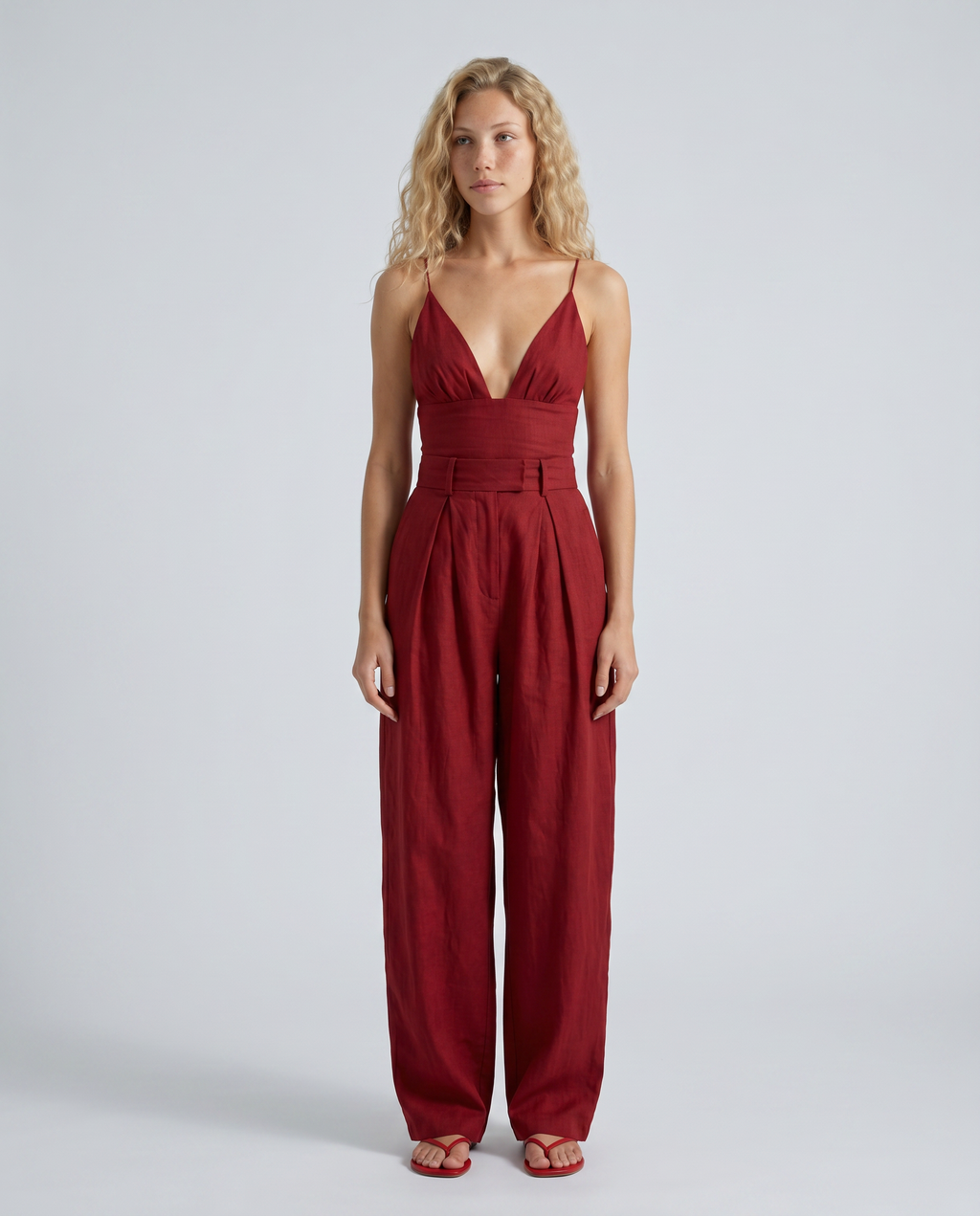 Elegante linnen-blend geplooide jumpsuit voor dames.