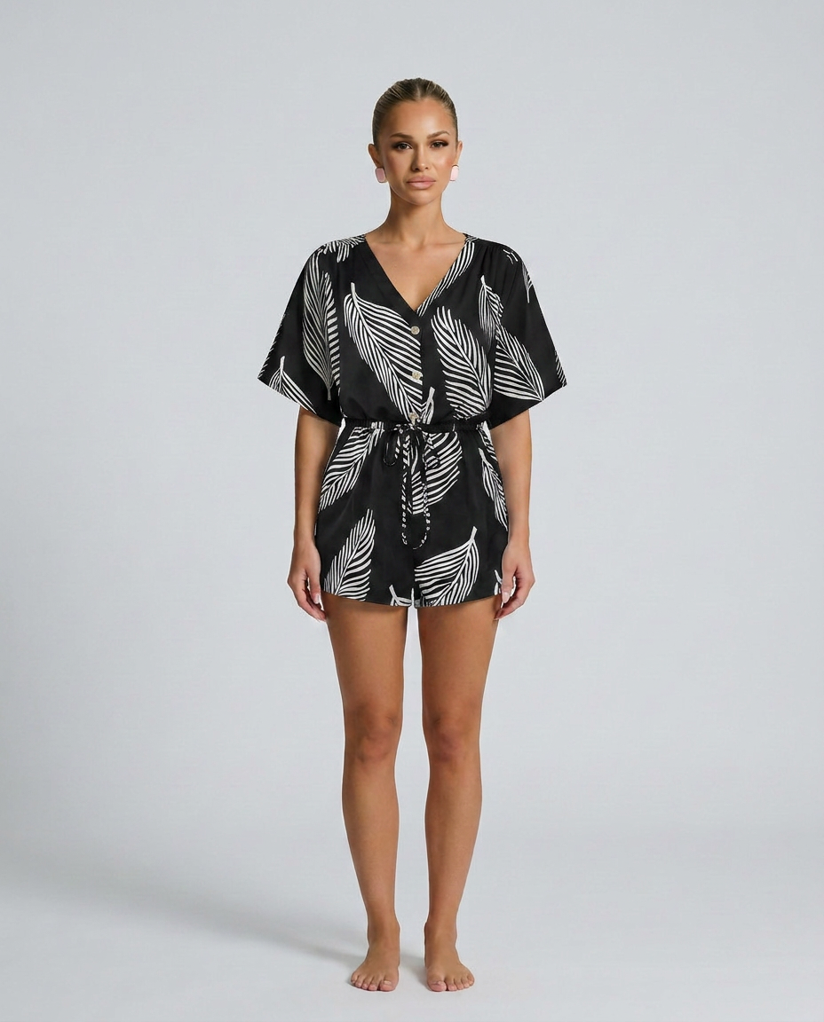 Merle romper met V-hals en abstracte print voor dames. 6