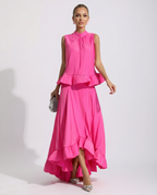 Mona twee-delig maxi set met rimpelrok in roze.