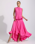 Mona twee-delig maxi set met rimpelrok in roze. 3
