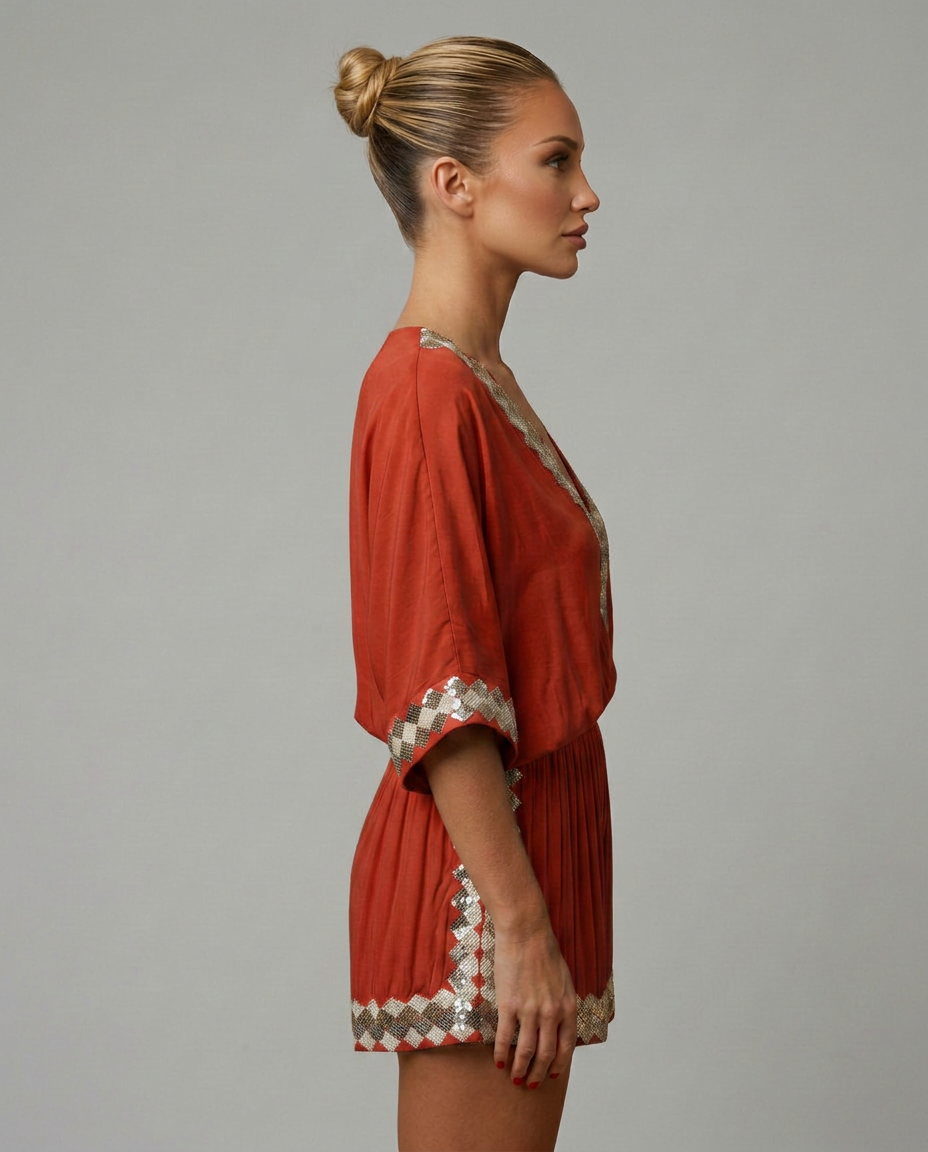 Elegante V-hals playsuit met korte mouwen en embellishments. 6