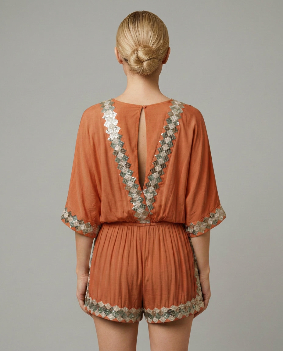 Elegante V-hals playsuit met korte mouwen en embellishments. 9