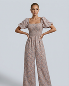 Bloemige jumpsuit met wijde pijpen en vierkante halslijn voor dames. 3