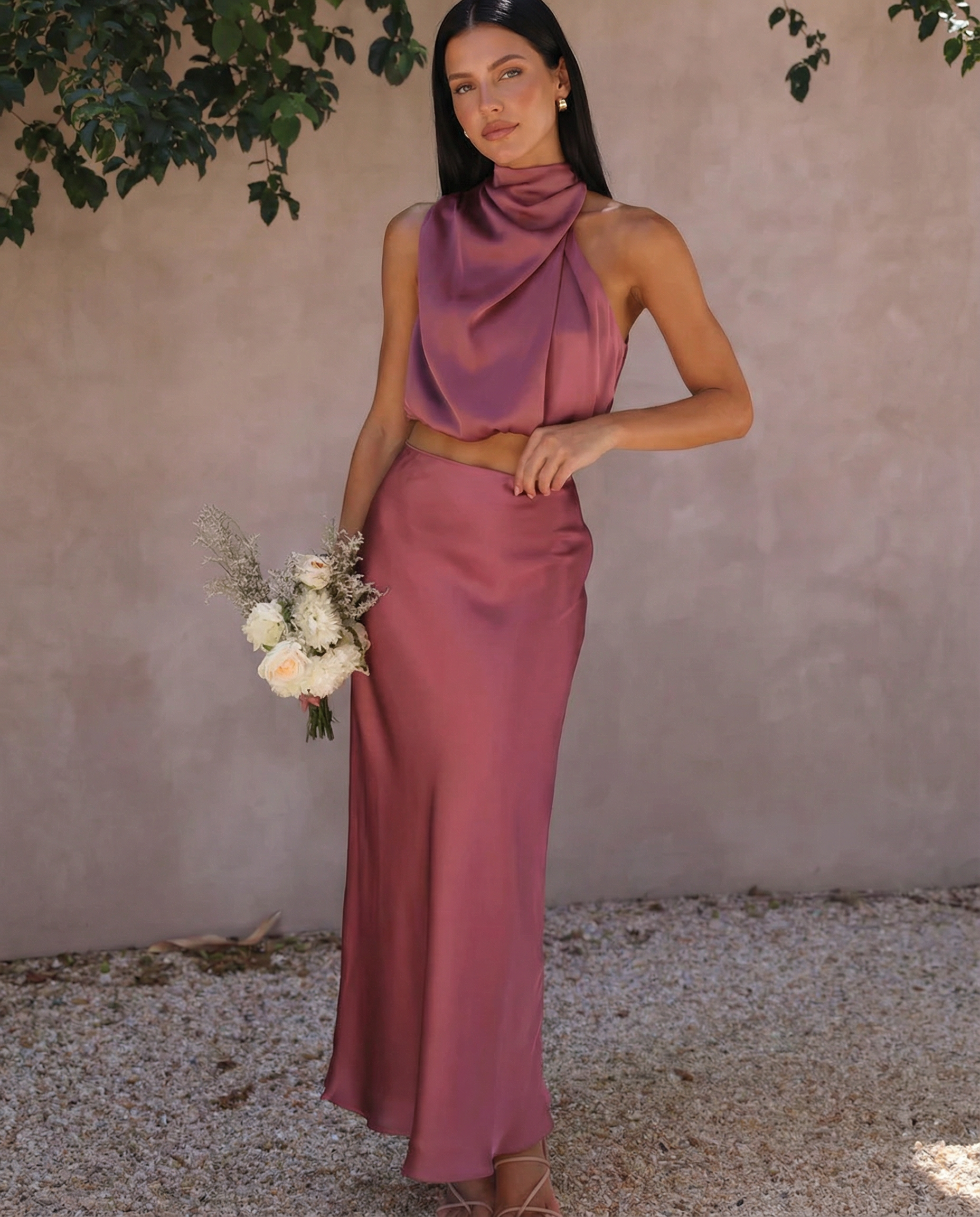 Elegante Polly twee-delige set met haltertop en maxi rok 11