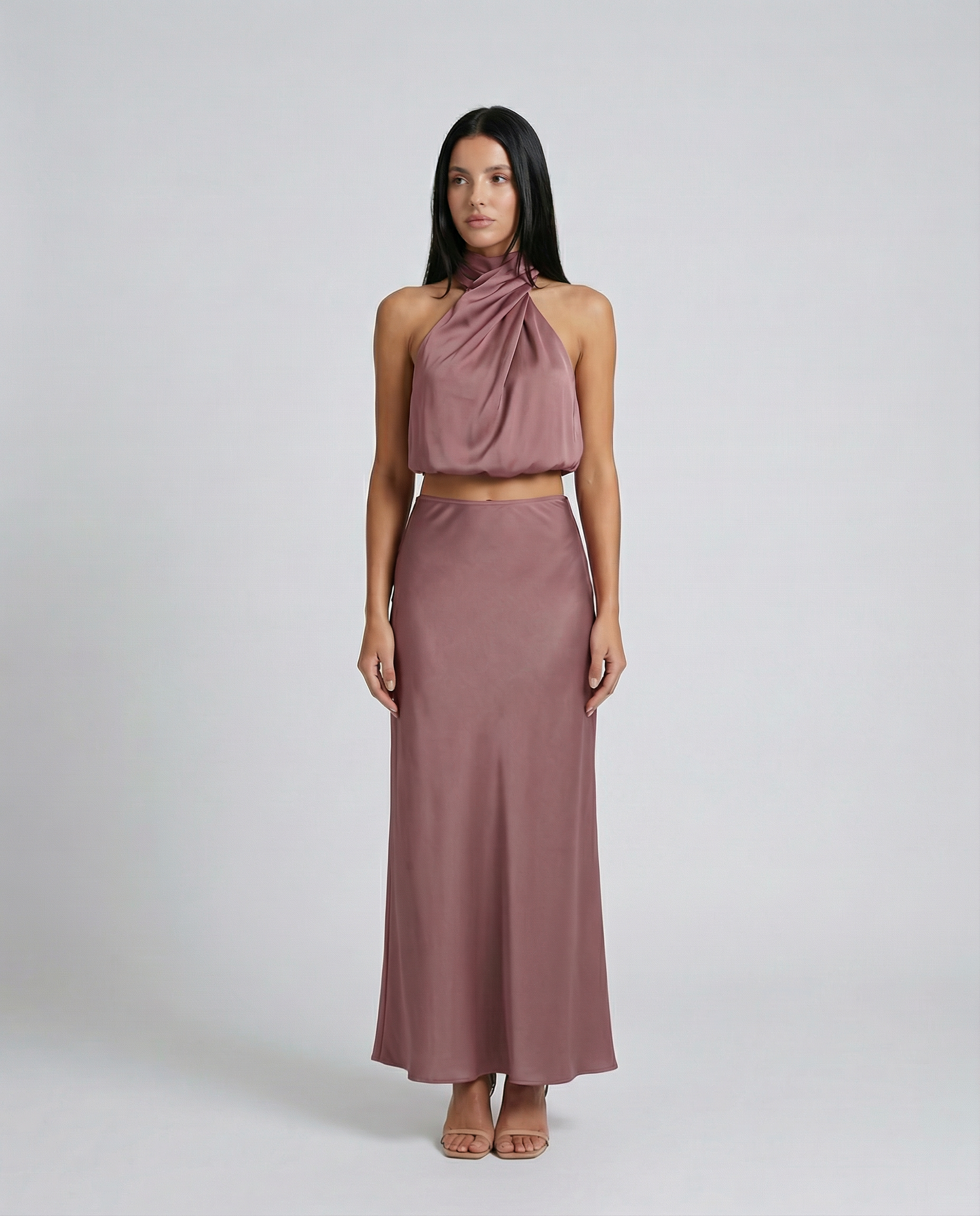 Elegante Polly twee-delige set met haltertop en maxi rok