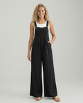 Rachel jumpsuit met wijde pijpen en verstelbare bandjes in zwart