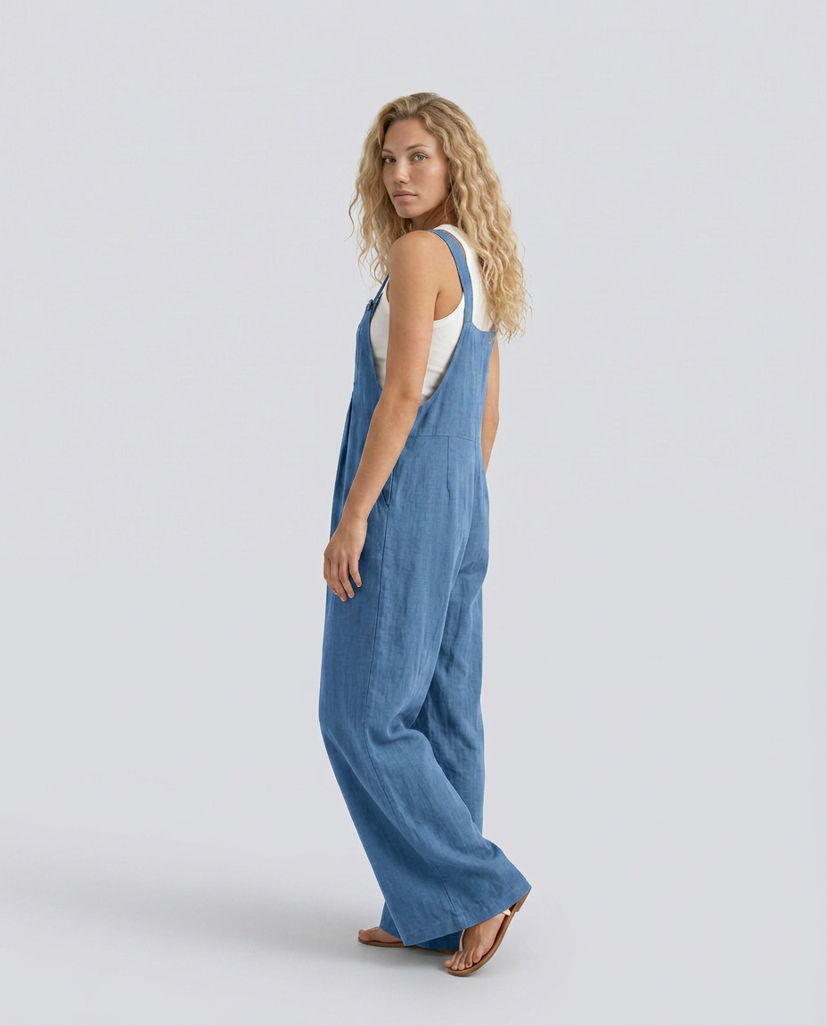 Rachel jumpsuit met wijde pijpen en verstelbare bandjes in zwart 10