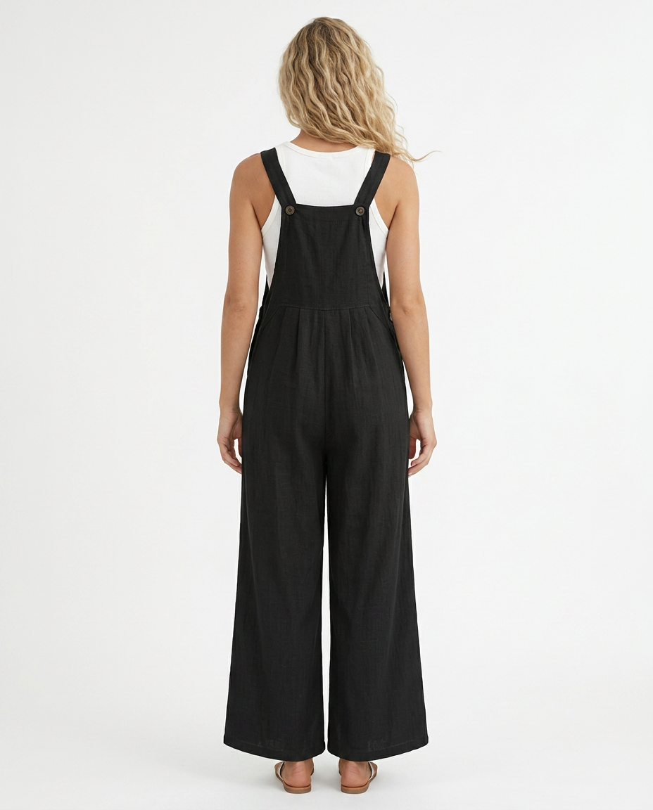 Rachel jumpsuit met wijde pijpen en verstelbare bandjes in zwart 2