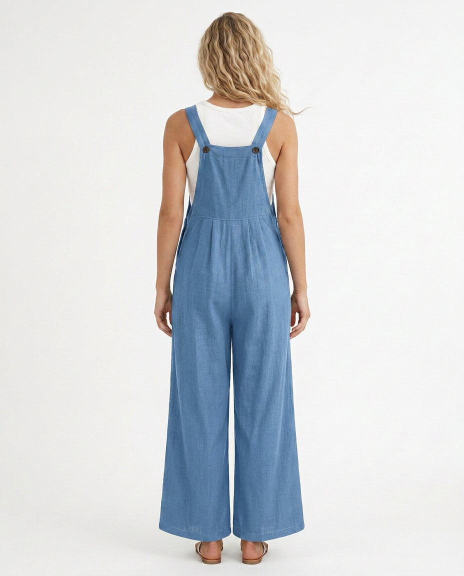 Rachel jumpsuit met wijde pijpen en verstelbare bandjes in zwart 9