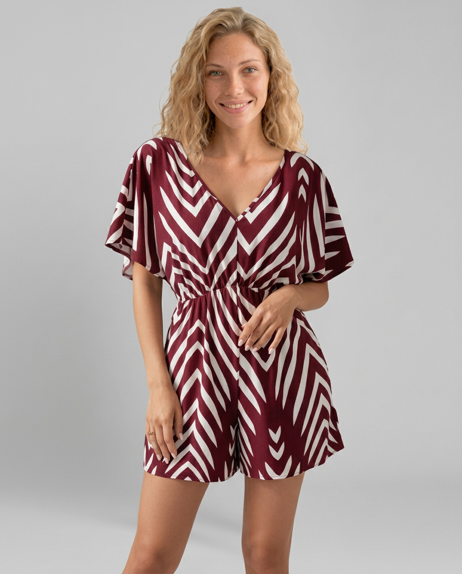 Stijlvolle Ronda playsuit met geometrische print en V-hals.