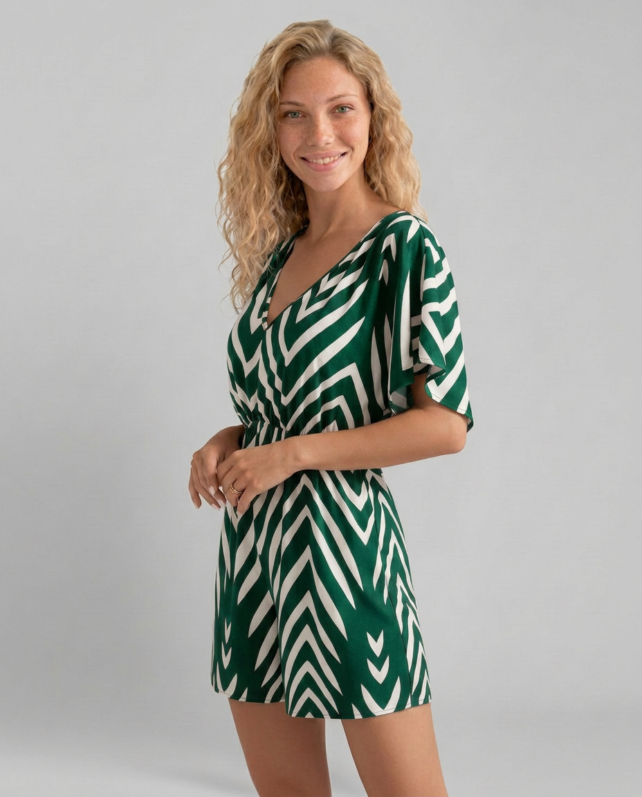 Stijlvolle Ronda playsuit met geometrische print en V-hals. 11