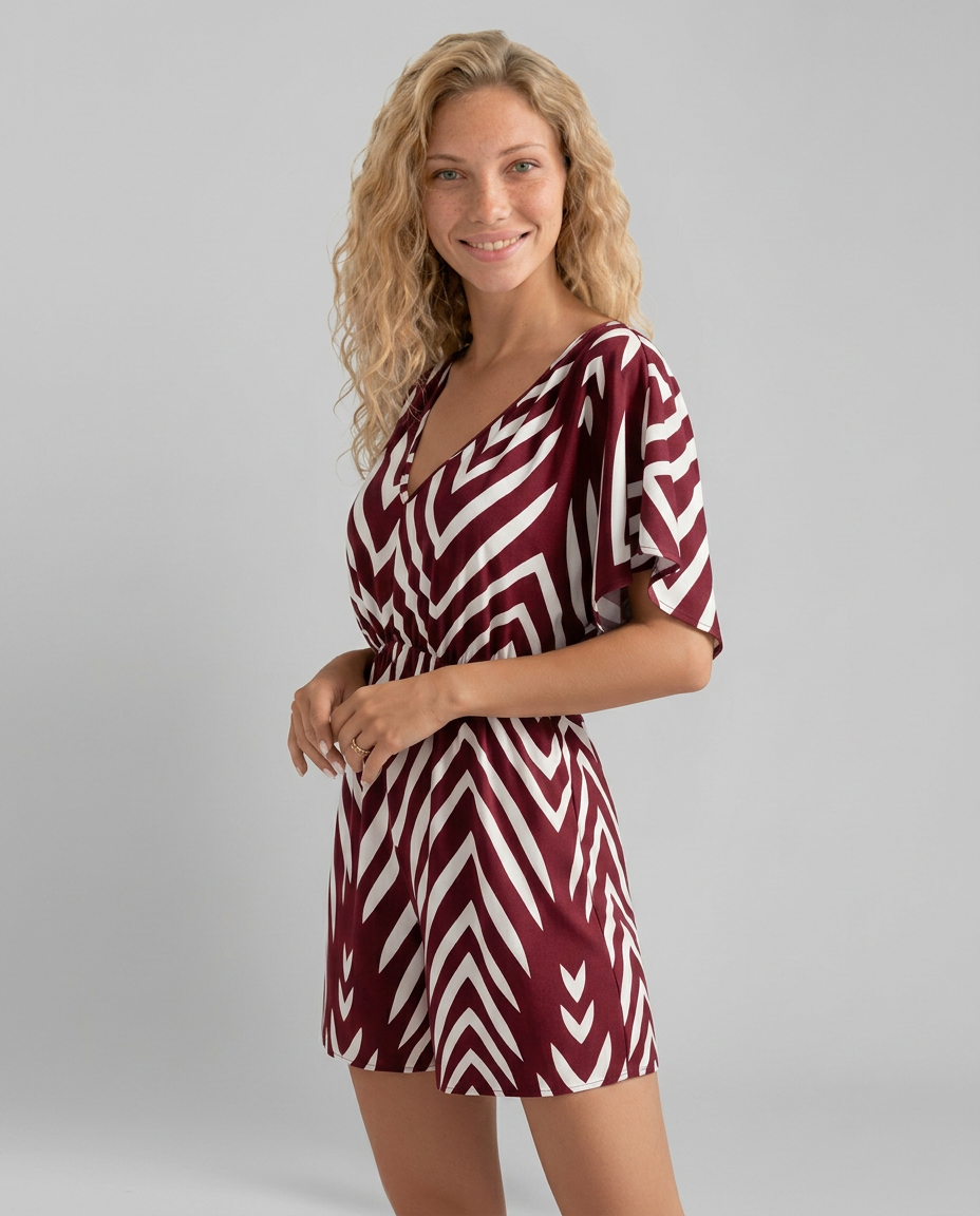 Stijlvolle Ronda playsuit met geometrische print en V-hals. 3