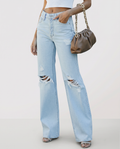 Roxie wijde jeans met versleten knieën voor een casual look.