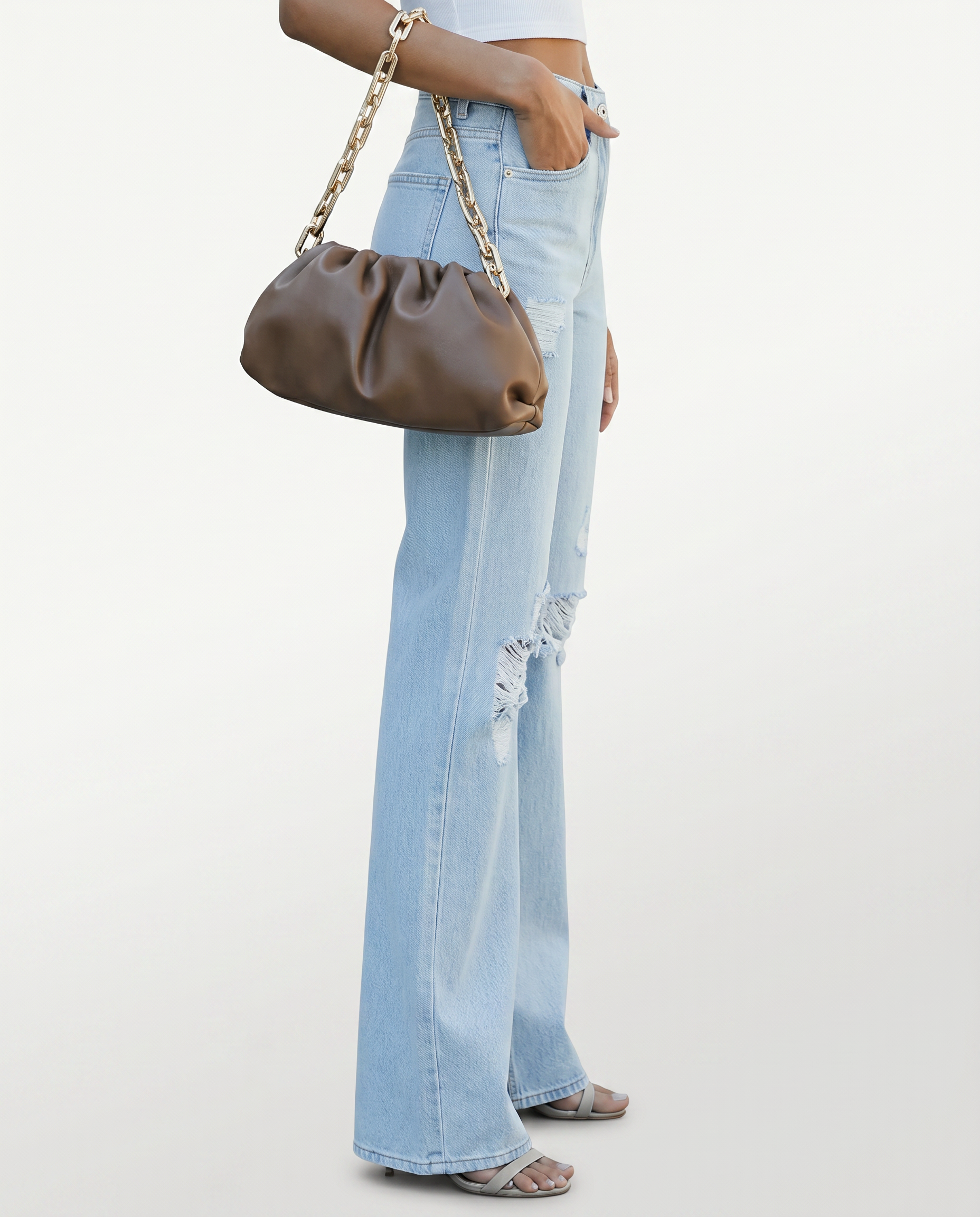 Roxie wijde jeans met versleten knieën voor een casual look. 3