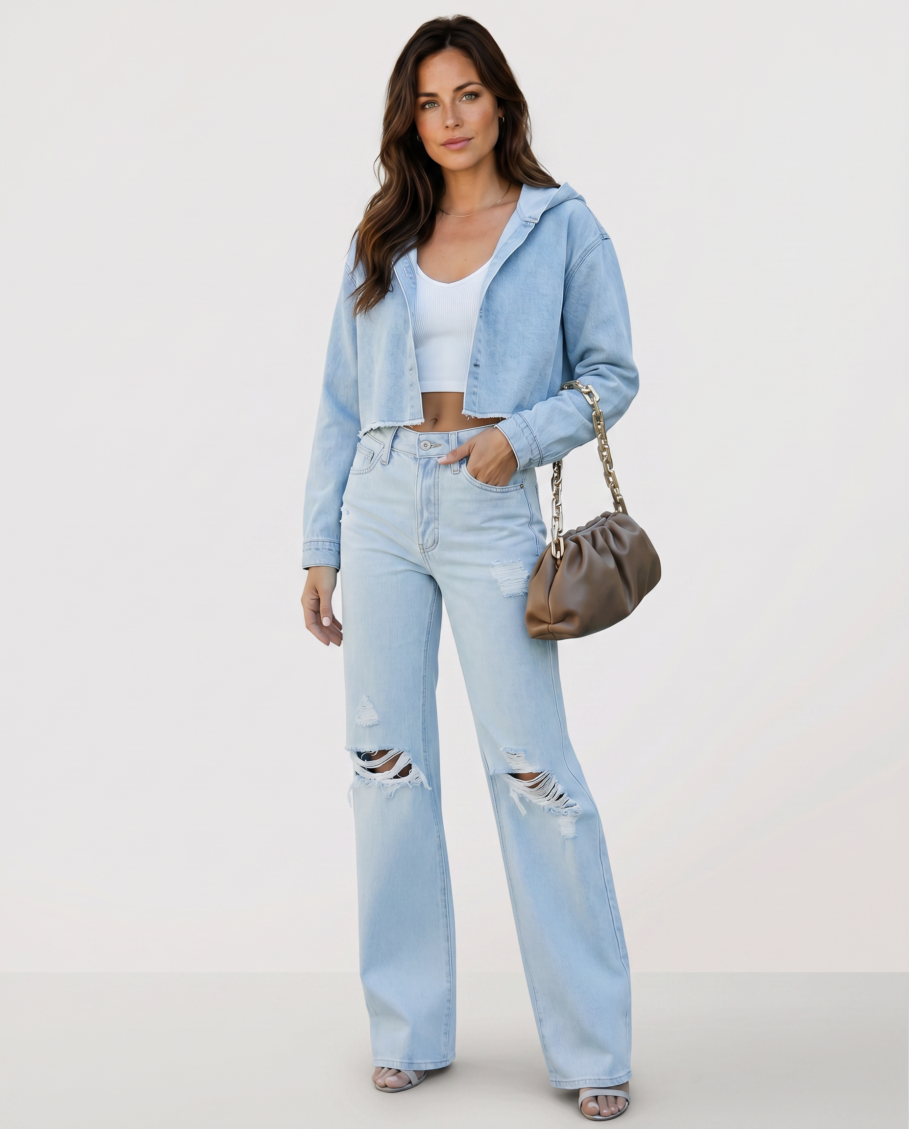 Roxie wijde jeans met versleten knieën voor een casual look. 4