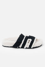 Luxe Snuggle Chic Slipper Sliders in zwart met faux schapenvacht 6