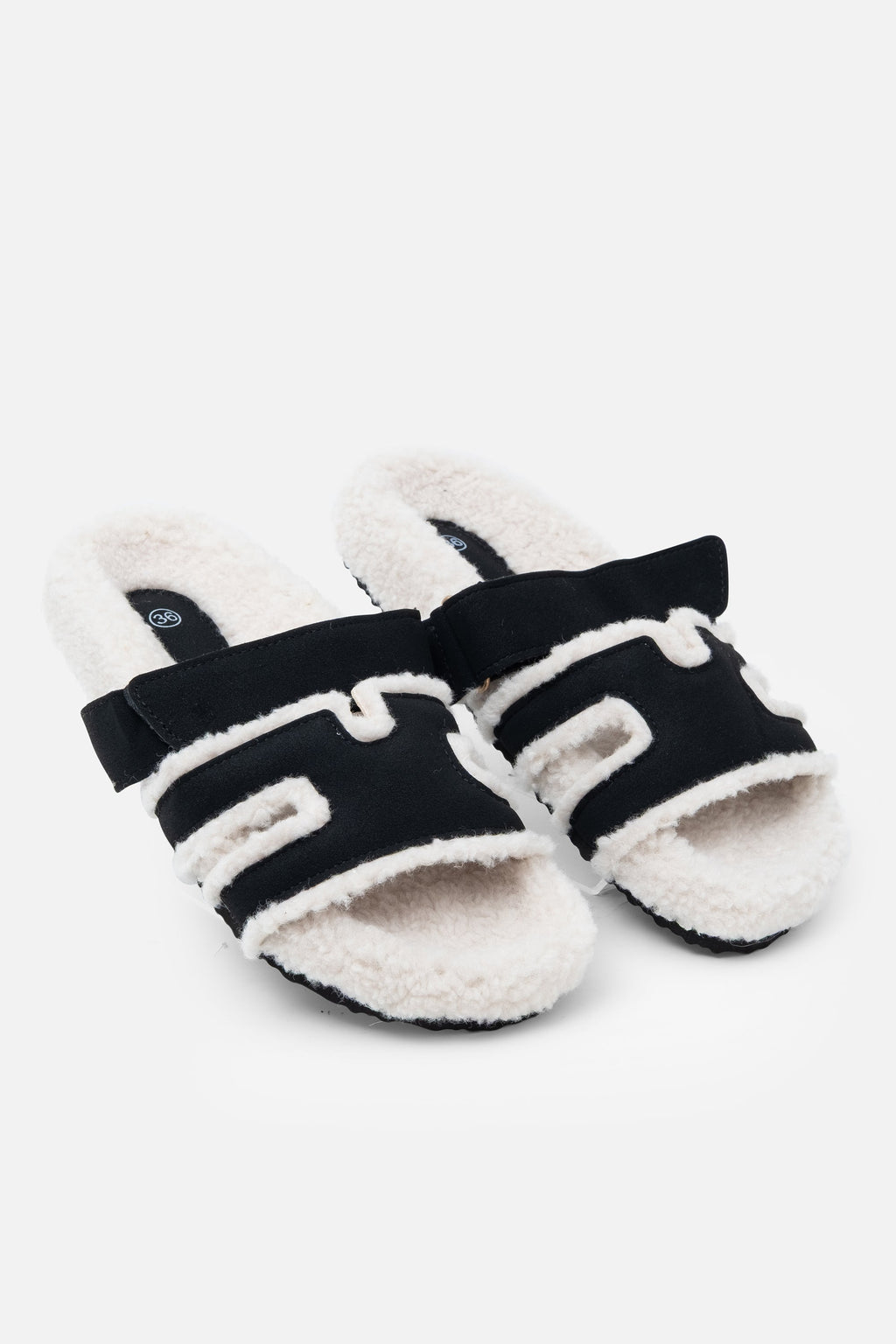 Luxe Snuggle Chic Slipper Sliders in zwart met faux schapenvacht 7