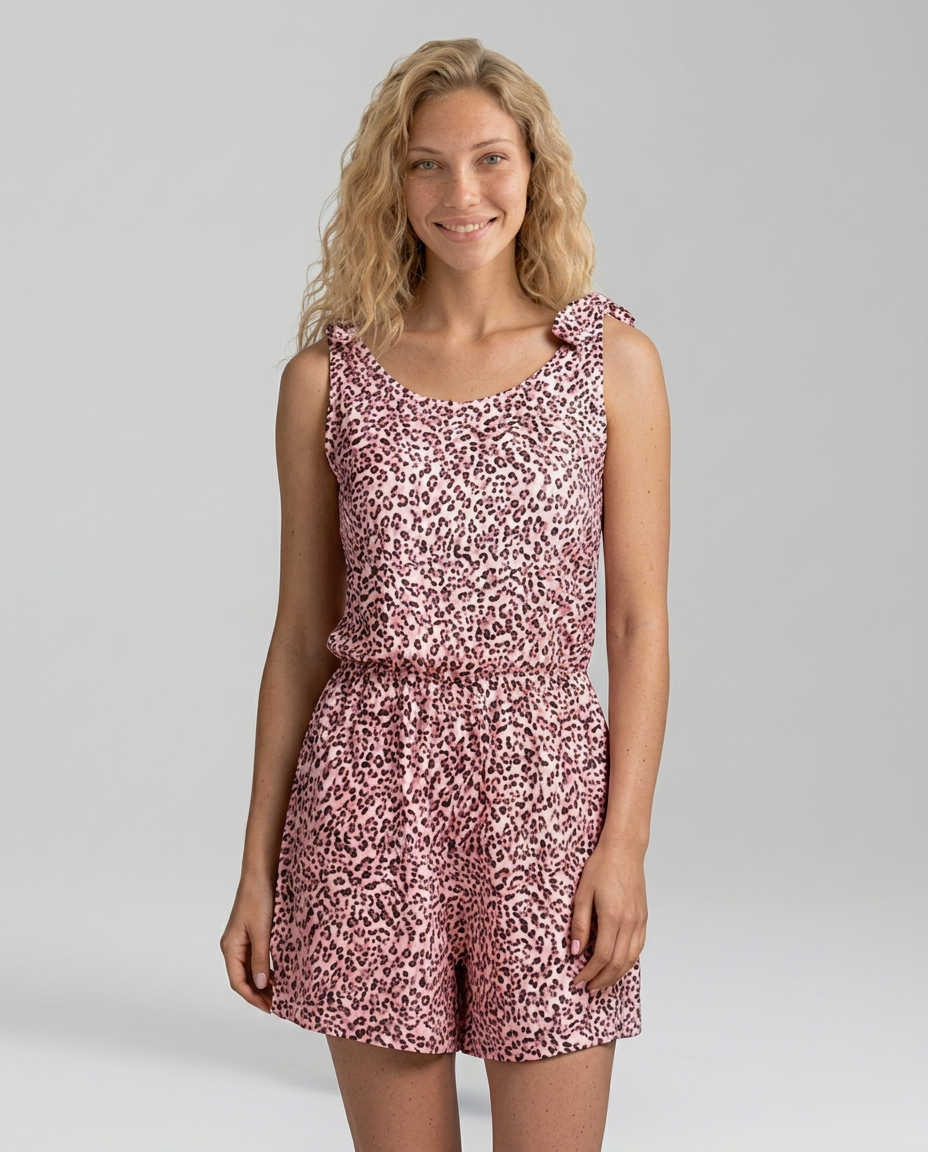 Faye gedrukte playsuit met schouderbanden in roze en wit