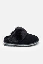 Sprankelende luxe snugg slippers in zwart met nepbont en kristallen rand. 4