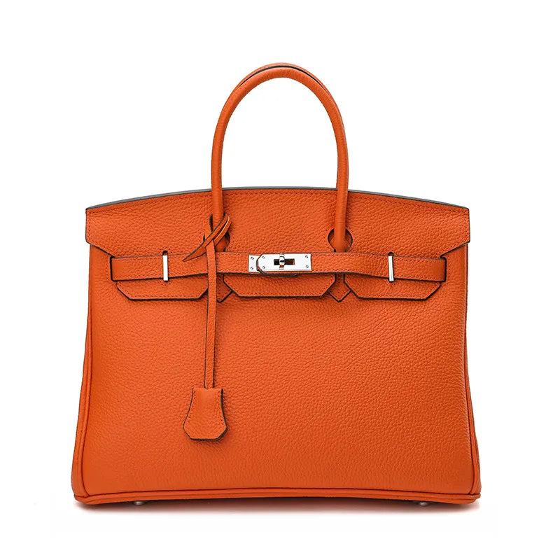 Handtas van kalfsleer in oranje kleur 4