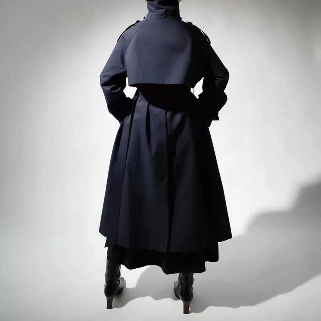 Elegante vrouwen maxi-lengte trenchcoat met hoge opstaande kraag en tailleband 2