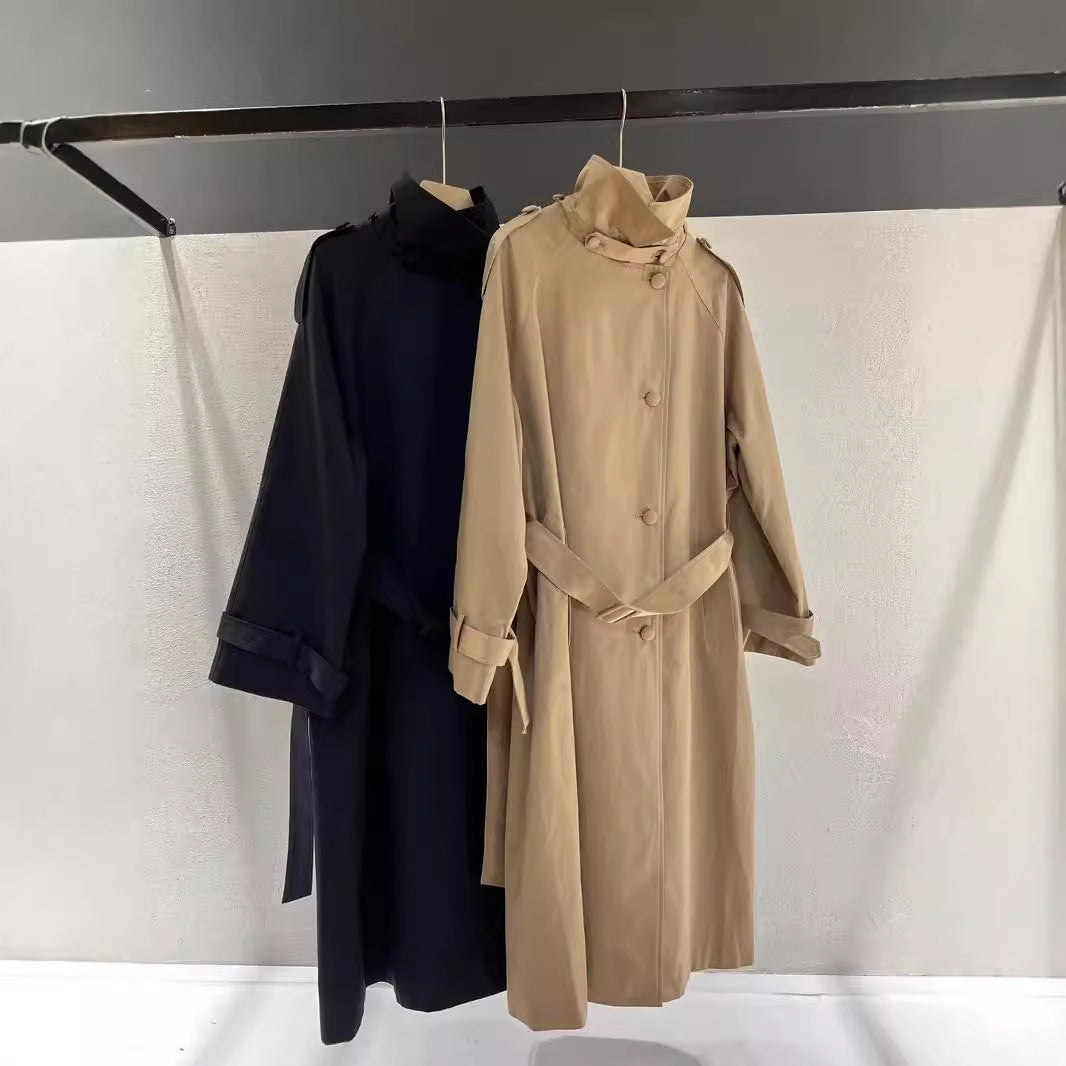 Elegante vrouwen maxi-lengte trenchcoat met hoge opstaande kraag en tailleband 4