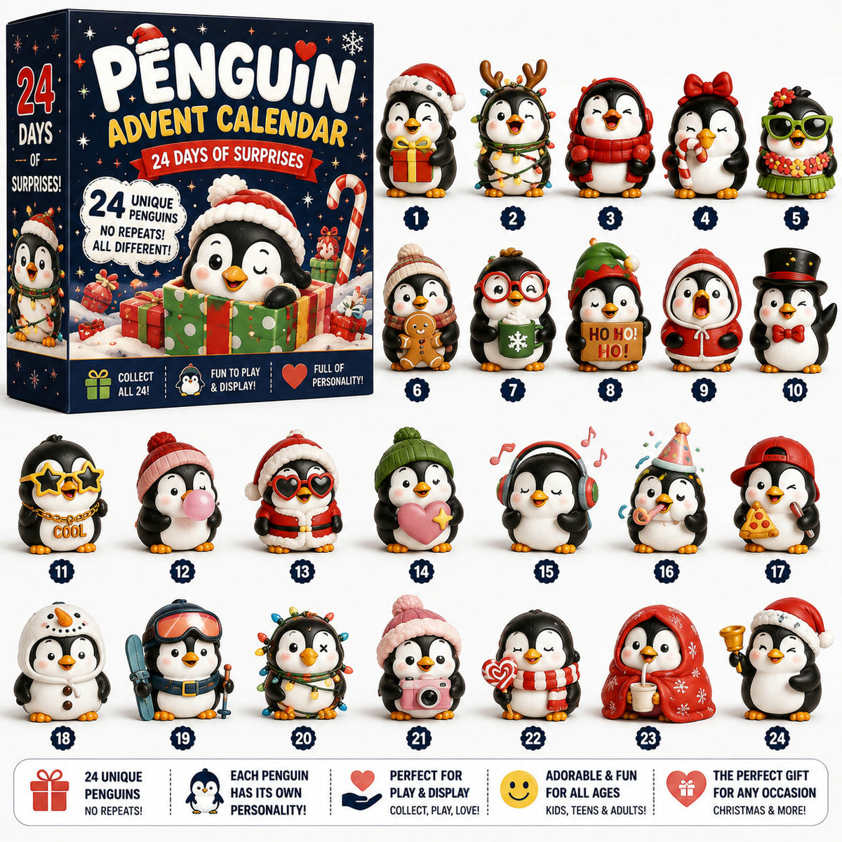 Pinguïn Adventskalender 2026 - 24 Unieke Pinguïnfiguurtjes