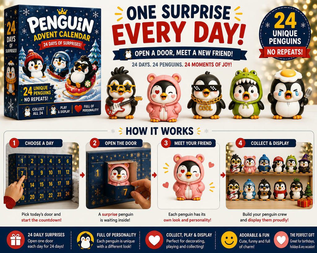 Pinguïn Adventskalender 2026 - 24 Unieke Pinguïnfiguurtjes
