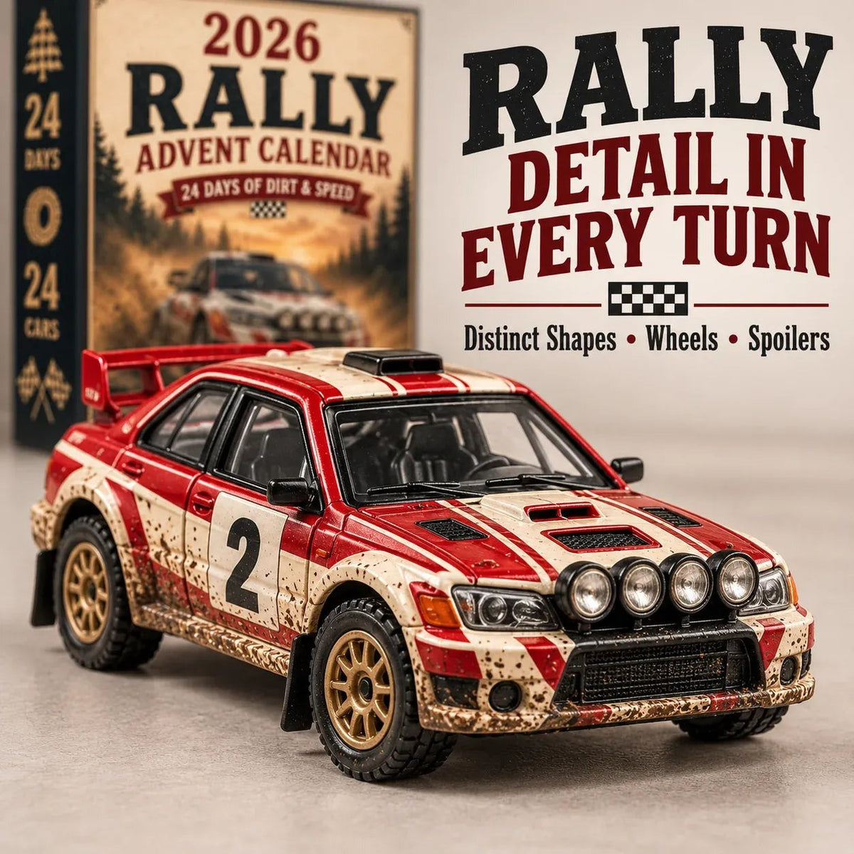 Rally Adventskalender 2026 - 24 Unieke Miniatuur Rallyauto's