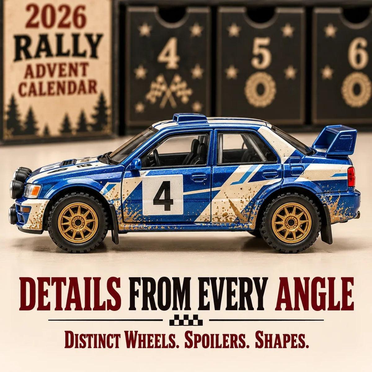 Rally Adventskalender 2026 - 24 Unieke Miniatuur Rallyauto's
