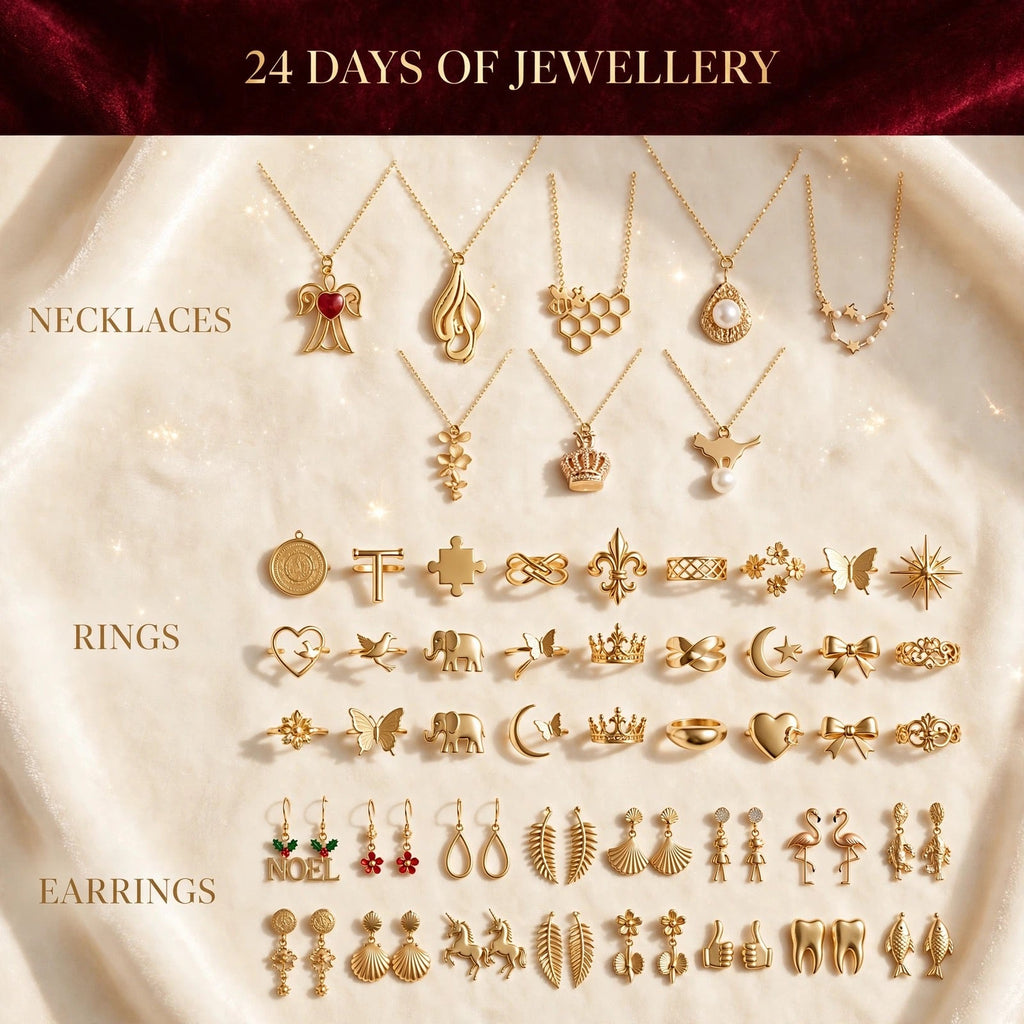 Sieraden Adventskalender 2026 - 24 Goudkleurige Kettingen, Ringen en Oorbellen