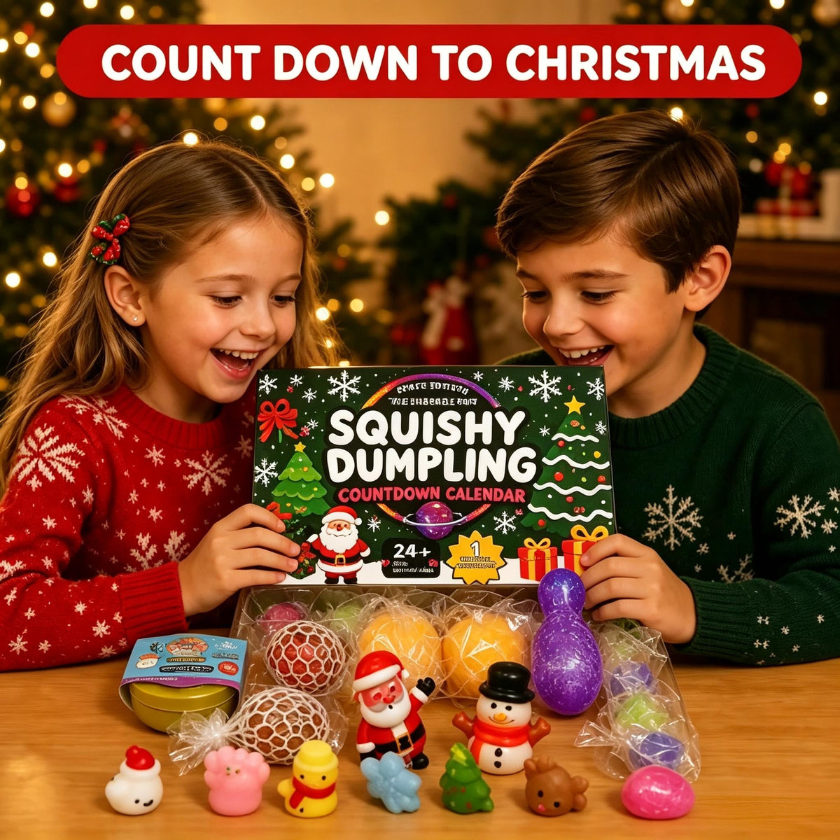 Squishy Dumpling Adventskalender 2026 - 24 Mini Squishies en 1 Grote Verrassing