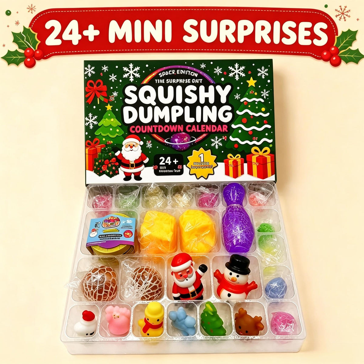 Squishy Dumpling Adventskalender 2026 - 24 Mini Squishies en 1 Grote Verrassing