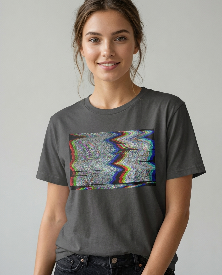 Model draagt Statische Ruis T-shirt, vooraanzicht