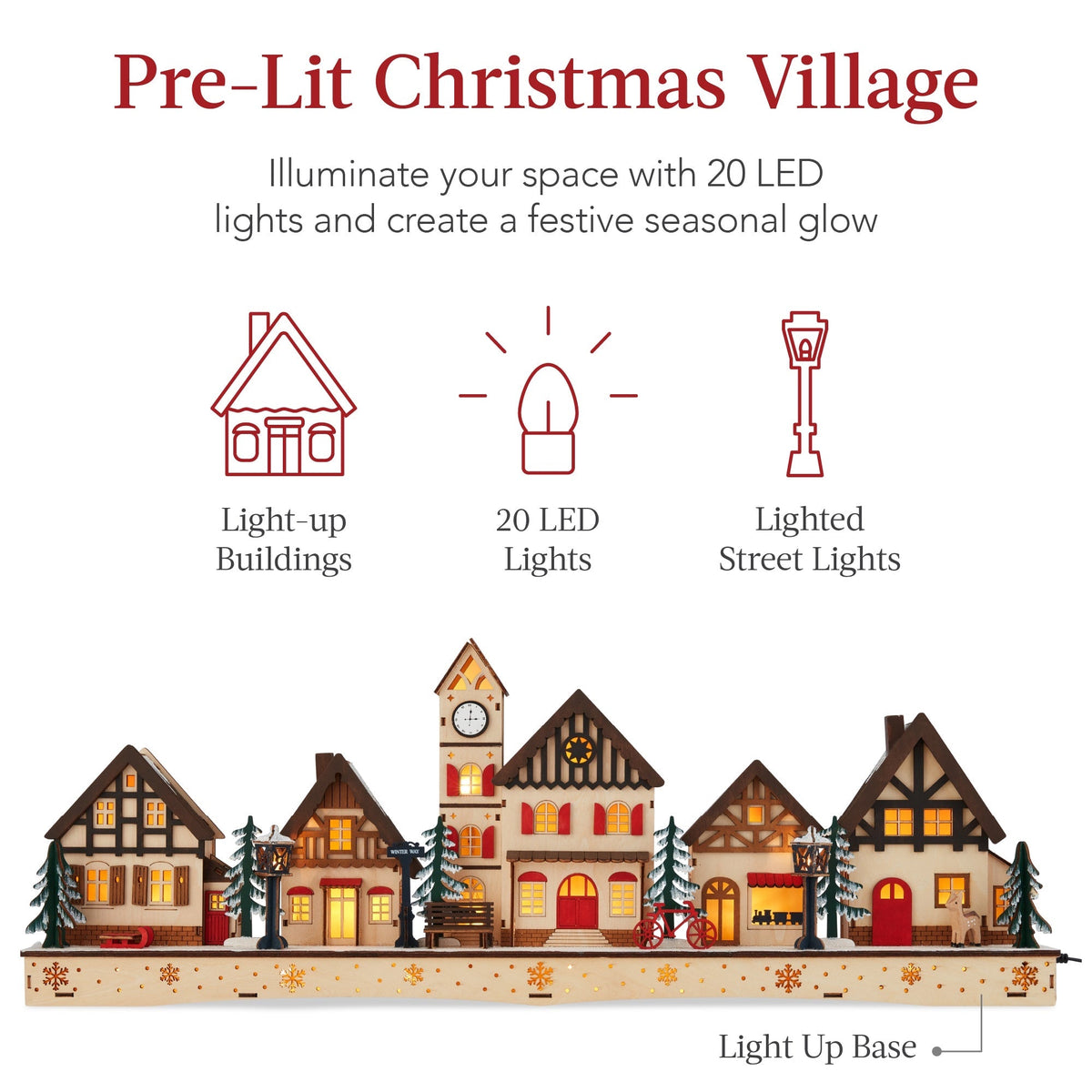 Verlicht Houten Kerstdorp - Schoorsteendecoratie met LED-huisjes