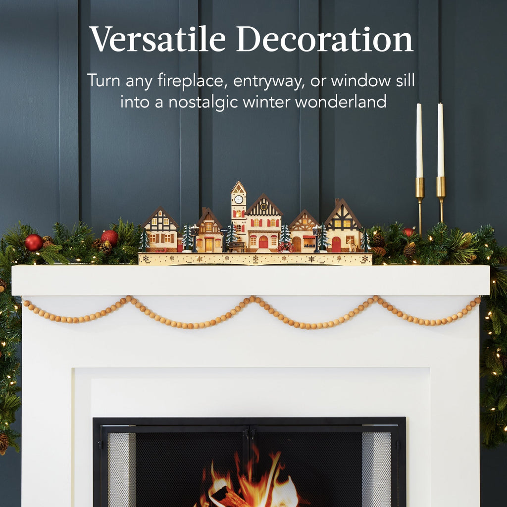 Verlicht Houten Kerstdorp - Schoorsteendecoratie met LED-huisjes