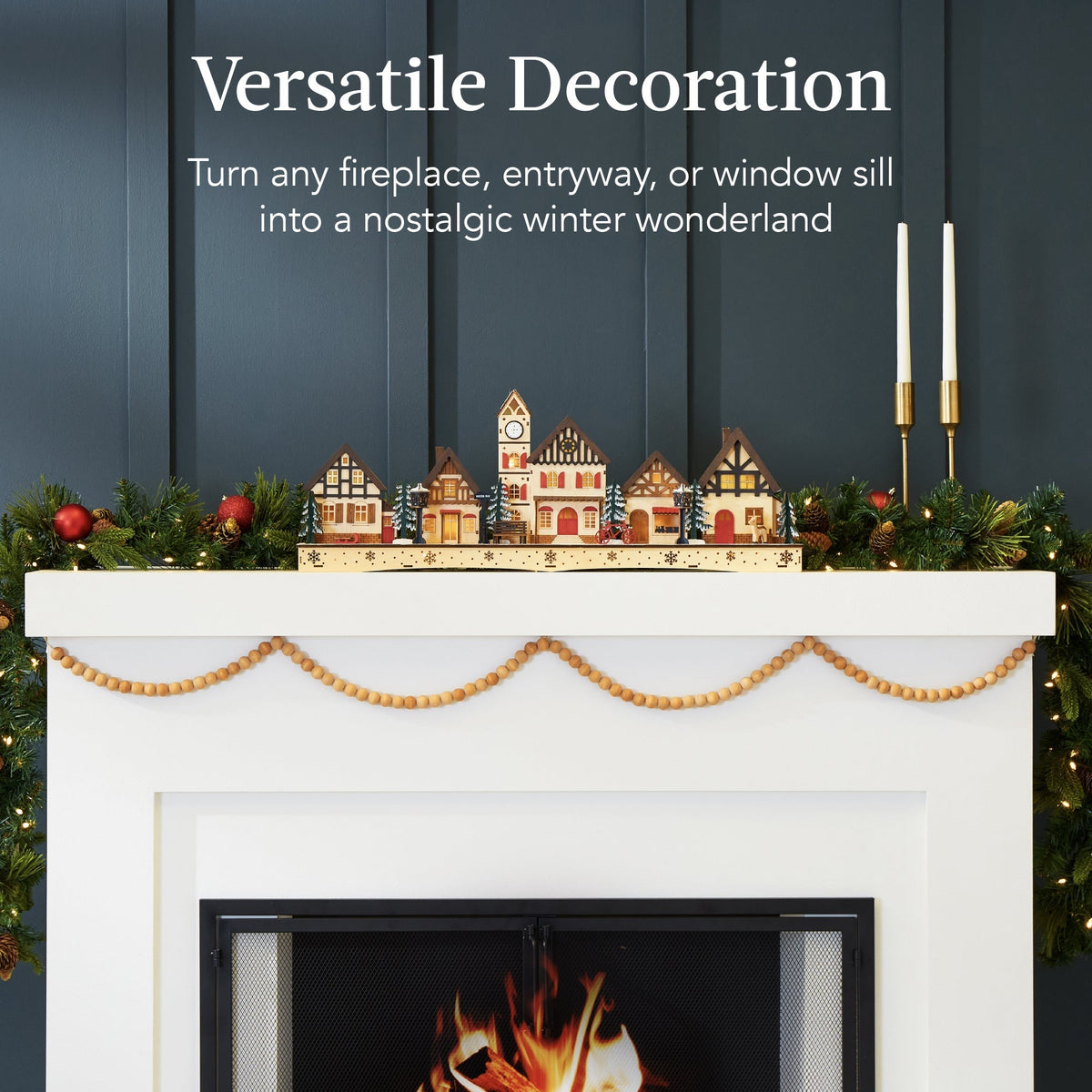 Verlicht Houten Kerstdorp - Schoorsteendecoratie met LED-huisjes