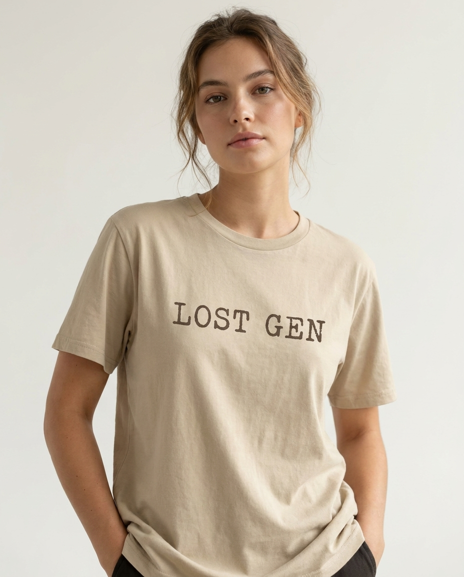 Model draagt Verloren Generatie T-shirt, vooraanzicht