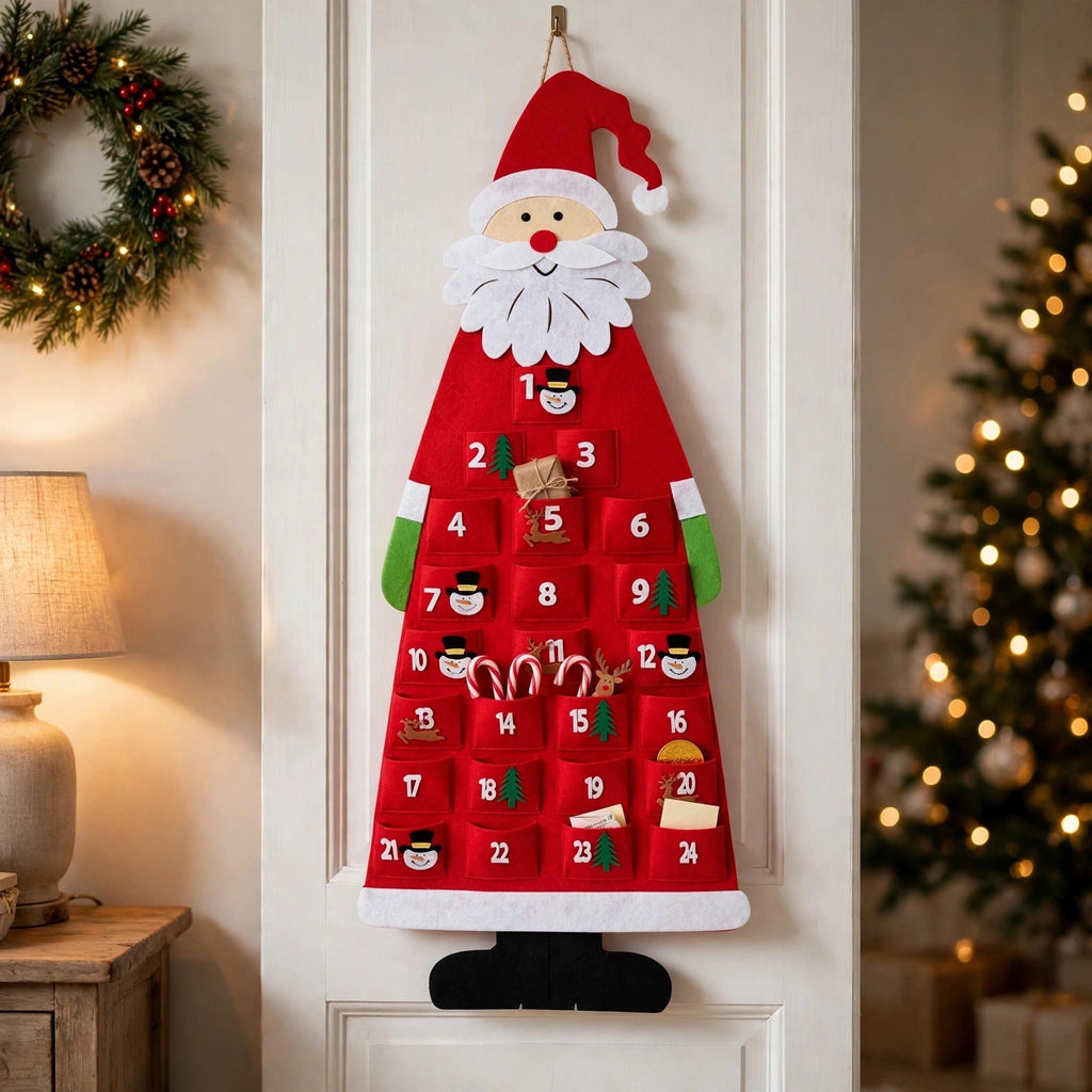 Vilten Kerstman Adventskalender - Herbruikbare Hangkalender met 24 Vakjes